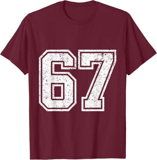 67 Six Seven Meme Jersey T-Shirt - T-Shirt | Maroon