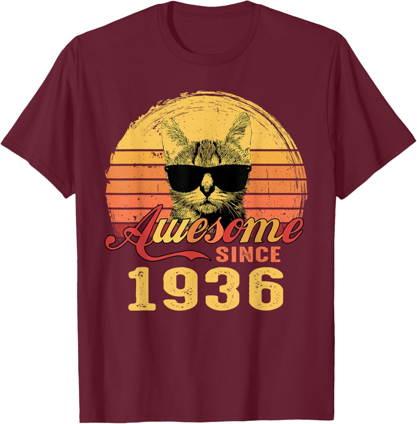90th Birthday Gift Awesome Since 1936 90 Years Old T-Shirt - T-Shirt | Maroon