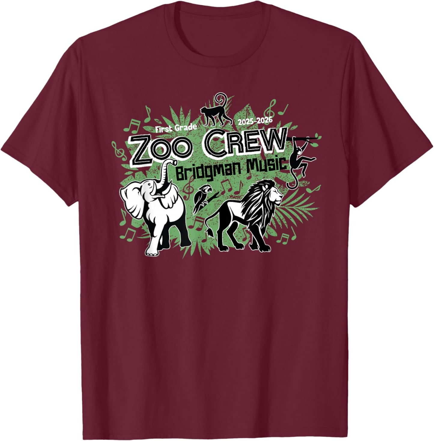 Bridgman Music: Zoo Crew First Grade T-Shirt - T-Shirt | Maroon