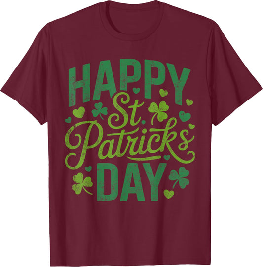 Retro Happy St Patricks Day T-Shirt - T-Shirt | Maroon