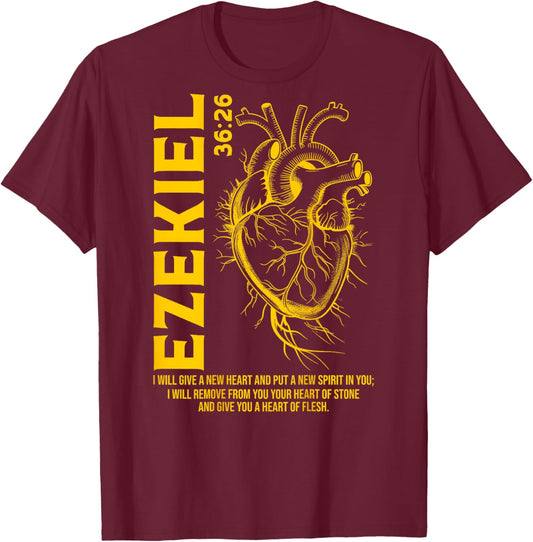 Vintage Ezekiel 36-26 Heart of Flesh Bible Verse Christian T-Shirt - T-Shirt | Maroon