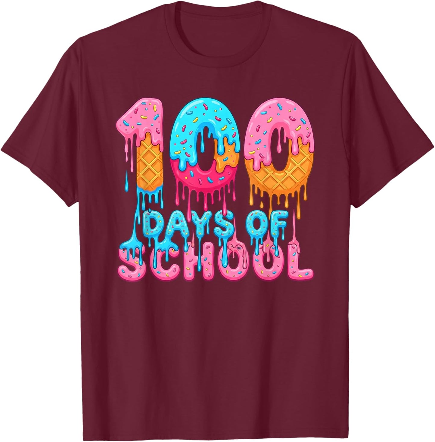 100 Days of School Kids Boys Ice Cream Drip Funny 100th Day T-Shirt - T-Shirt | Maroon