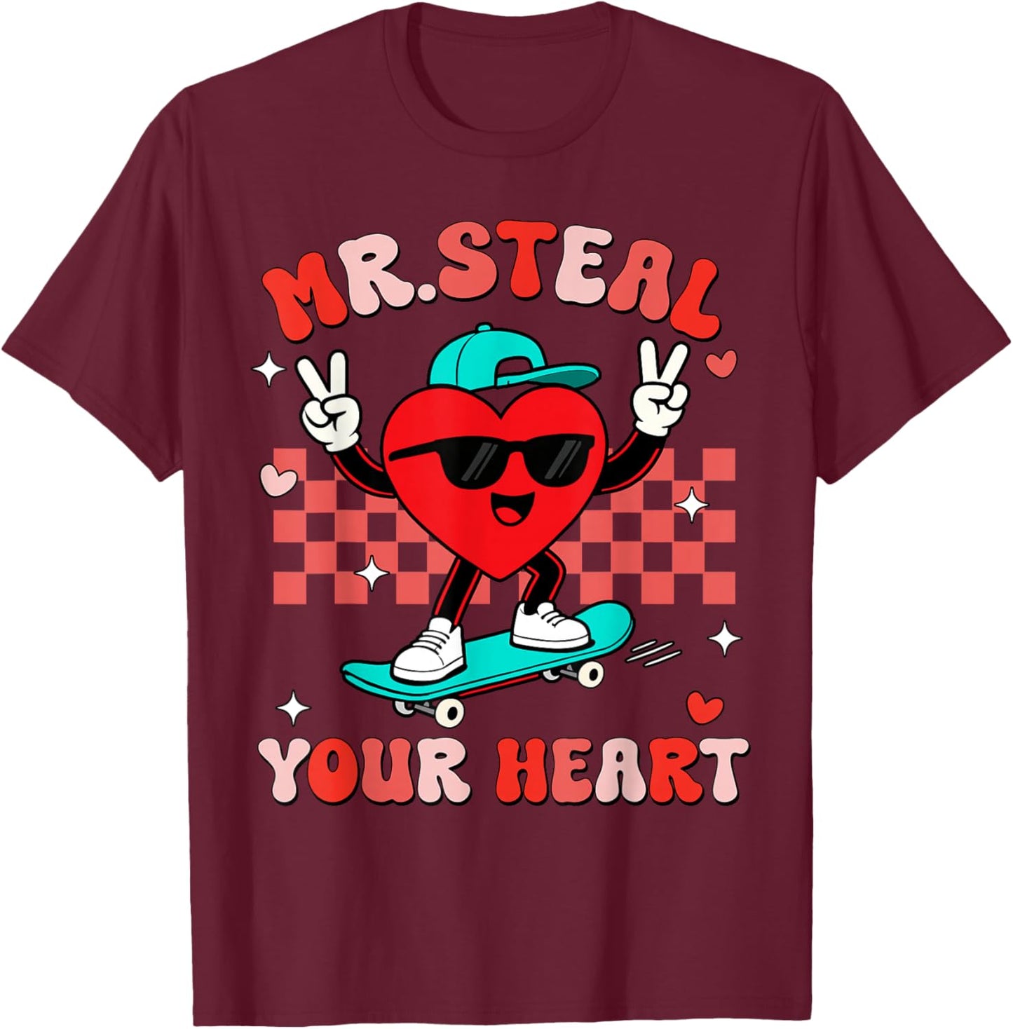 Mr Steal Your Heart for Boys Toddlers Valentine's Day Kids T-Shirt - T-Shirt | Maroon