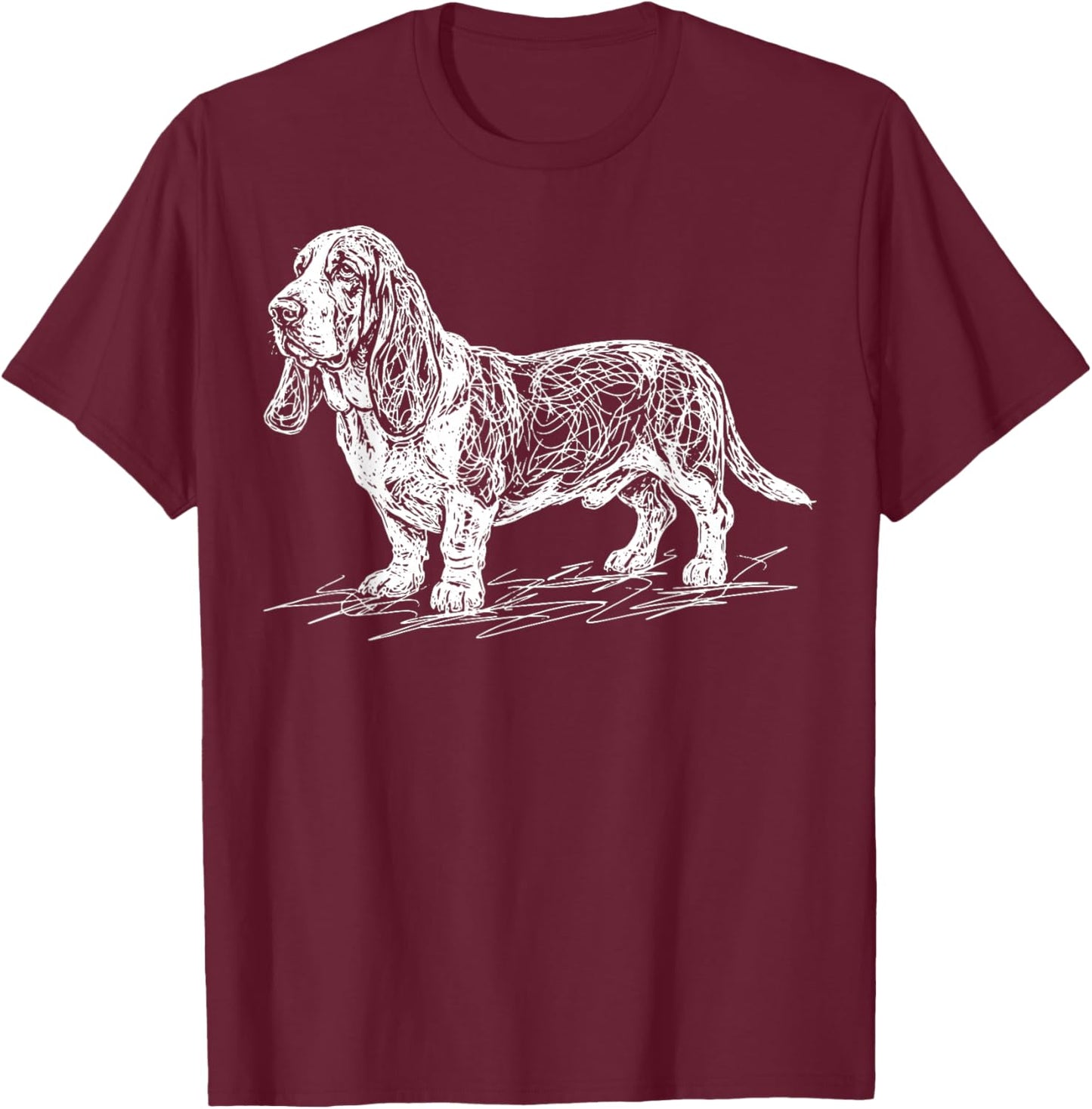 Basset Hound Line Art T-Shirt - T-Shirt | Maroon