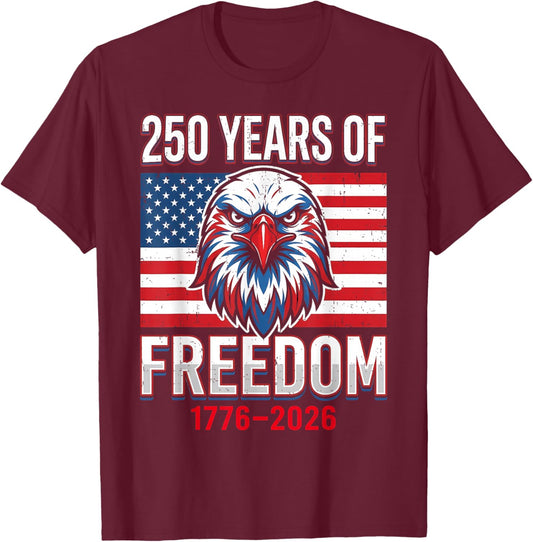 Flag Vintage 250 Years American 1776 2026 250th USA Birthday T-Shirt - T-Shirt | Maroon