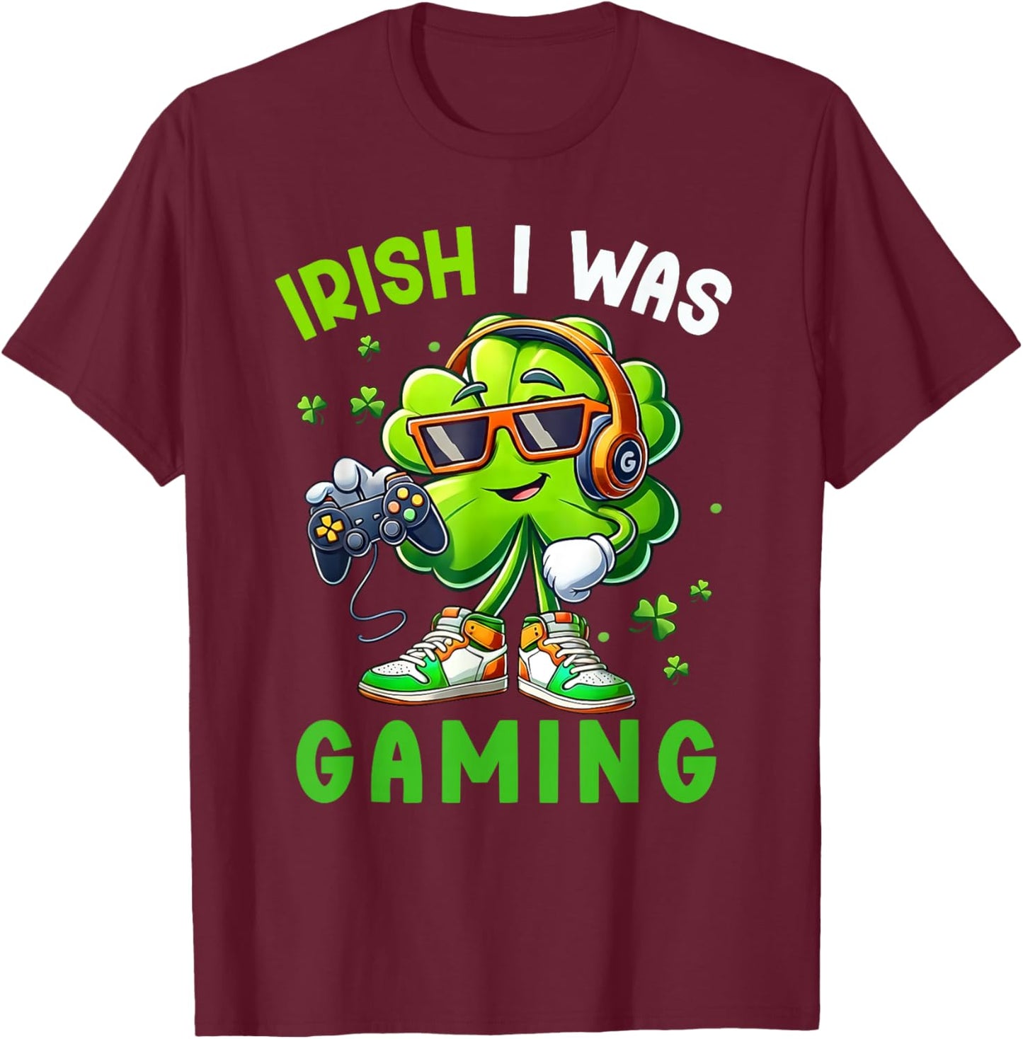 Irish I was Gaming Funny St Patricks Day Gamer Boys Men Kids T-Shirt - T-Shirt | Maroon