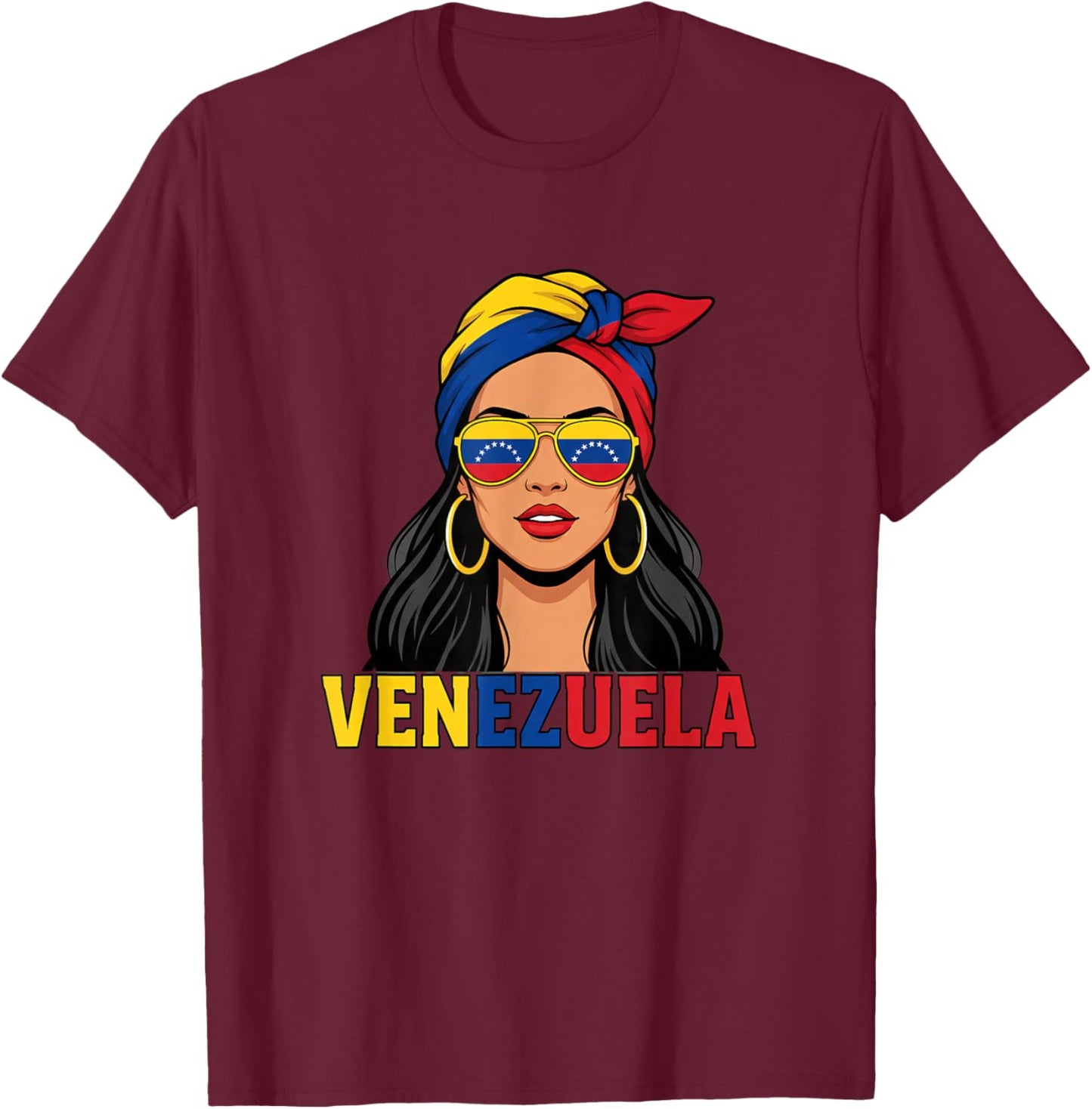 Venezuela Latina Vacation Cuban Style Retro Sun Glasses Pool T-Shirt - T-Shirt | Maroon