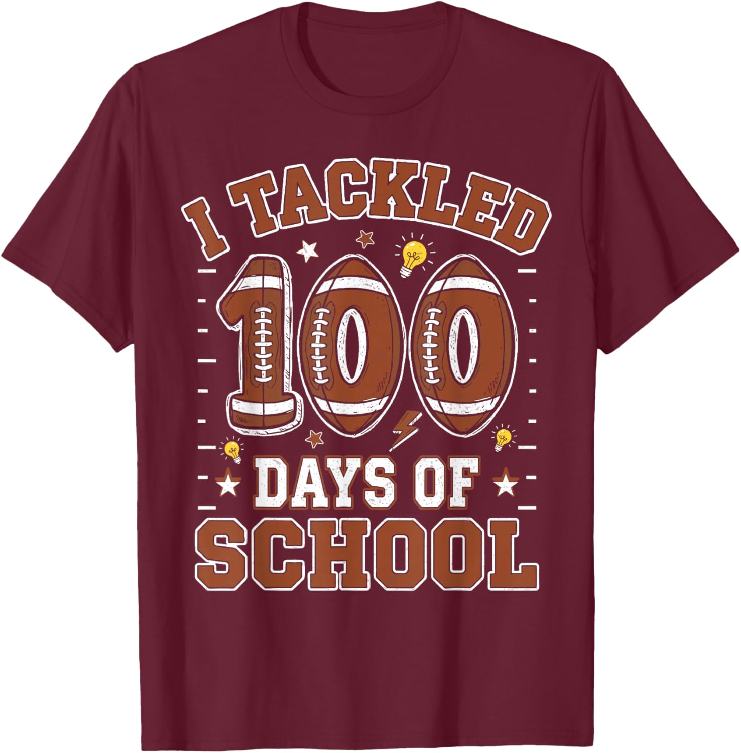 I Tackled 100 Days of School Football 100th Day Kids Boys T-Shirt - T-Shirt | Maroon