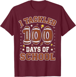 I Tackled 100 Days of School Football 100th Day Kids Boys T-Shirt - T-Shirt | Maroon