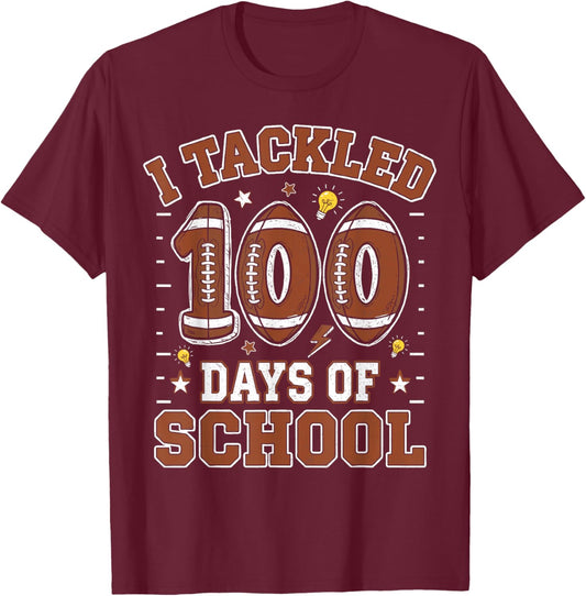 I Tackled 100 Days of School Football 100th Day Kids Boys T-Shirt - T-Shirt | Maroon