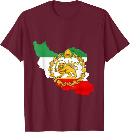 Persian Lion, Iran Map, Iranian Flag, Lion & Sun Flag T-Shirt - T-Shirt | Maroon