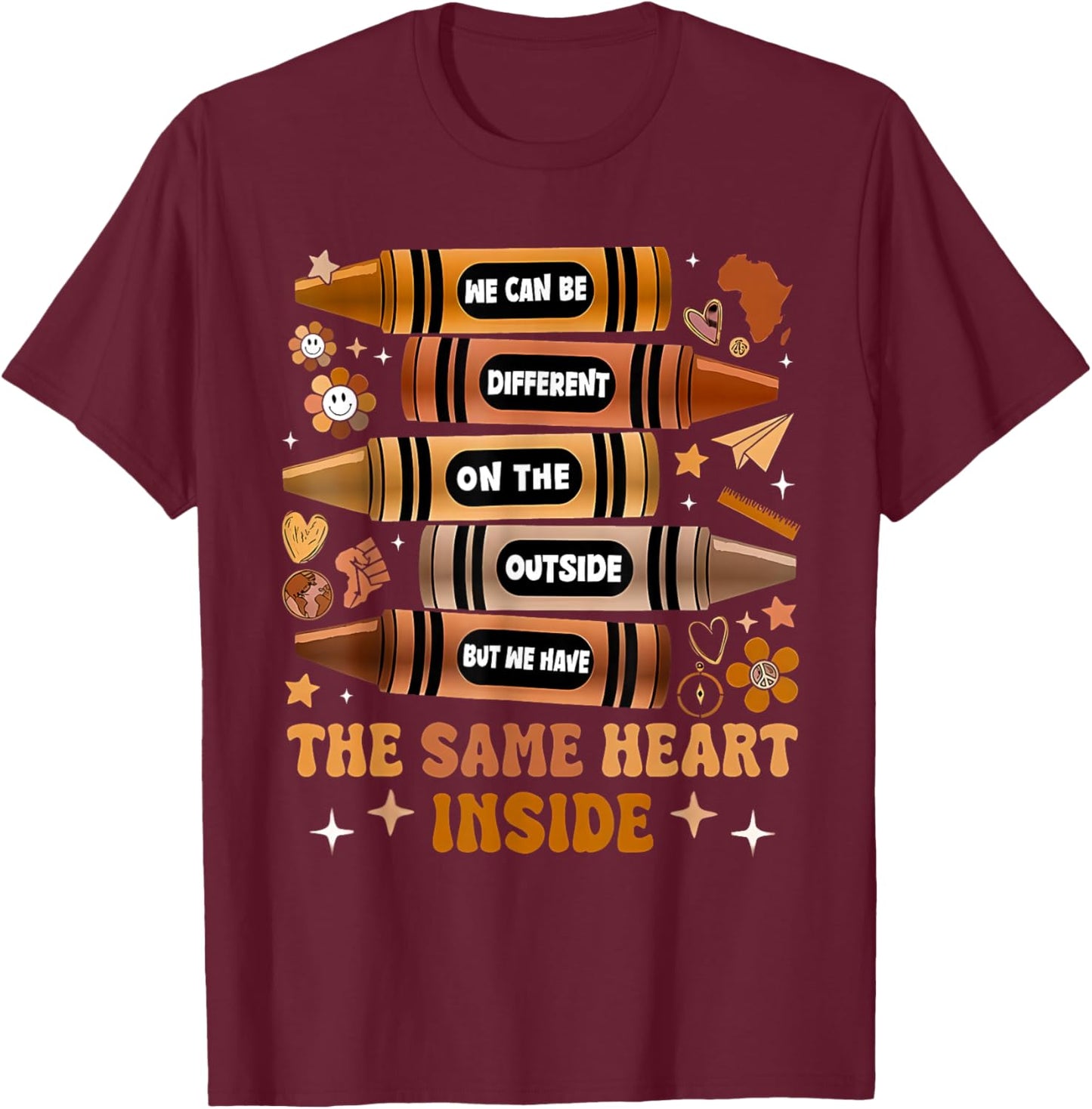 Black History Month We Have Same Heart Inside Teacher Kids T-Shirt - T-Shirt | Maroon