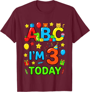 ABC I’m 3 Today 3rd Birthday Alphabet Toddler T-Shirt - T-Shirt | Maroon