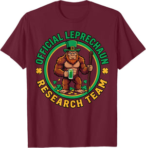 Official Leprechaun Research Team Bigfoot St Patricks Day T-Shirt - T-Shirt | Maroon