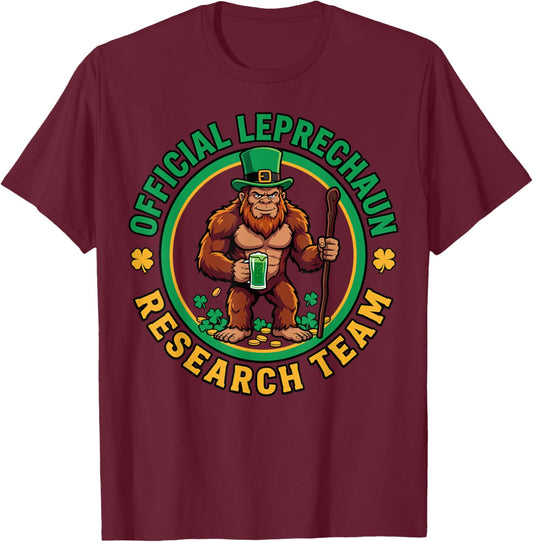 Official Leprechaun Research Team Bigfoot St Patricks Day T-Shirt - T-Shirt | Maroon