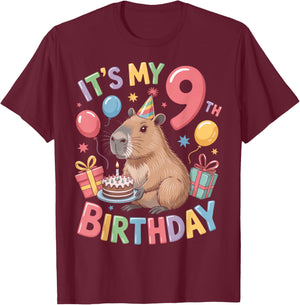 Adorable Capybara Animal It's My 9th Birthday Kids T-Shirt - T-Shirt | Maroon