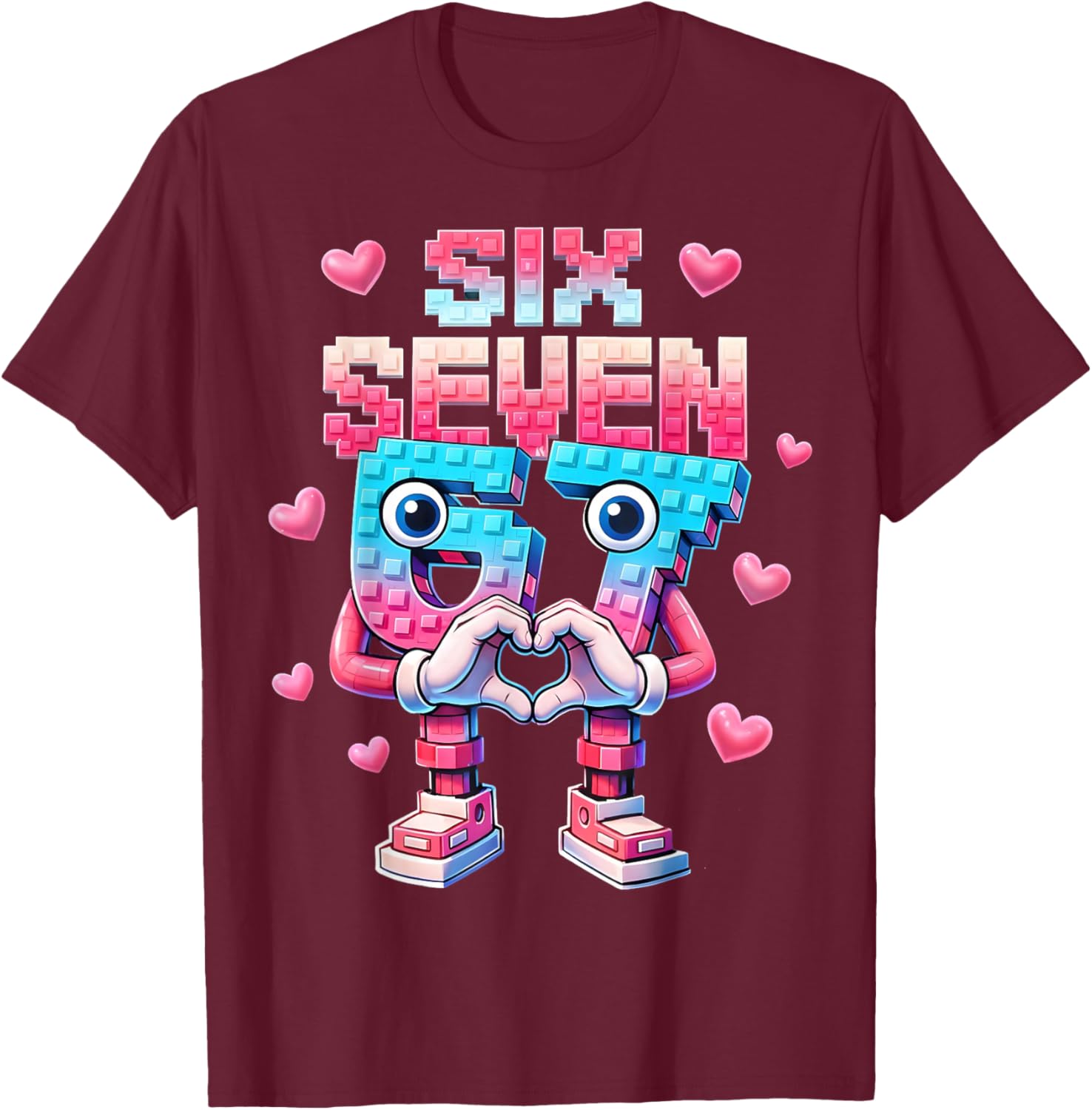 Six Seven 67 Brainrot Valentine Heart Gifts for Girl Boy Kid T-Shirt - T-Shirt | Maroon
