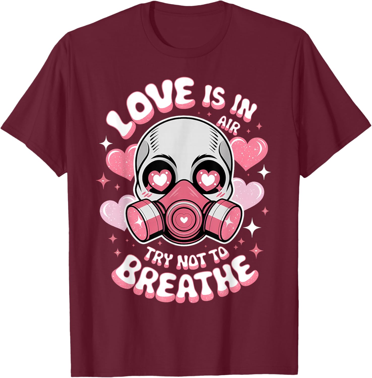 Valentine Skull Gas Mask Love Aesthetic T-Shirt - T-Shirt | Maroon