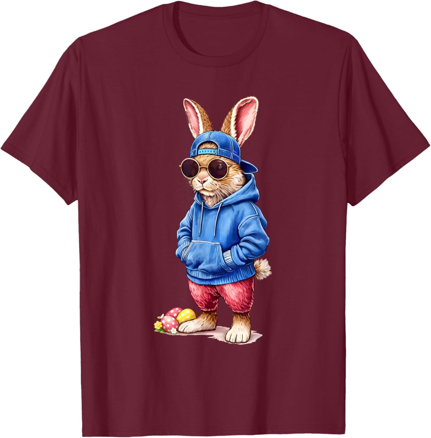 Happy Easter Rabbit Bunny Sunglasses Cap Boys Men Kids T-Shirt - T-Shirt | Maroon