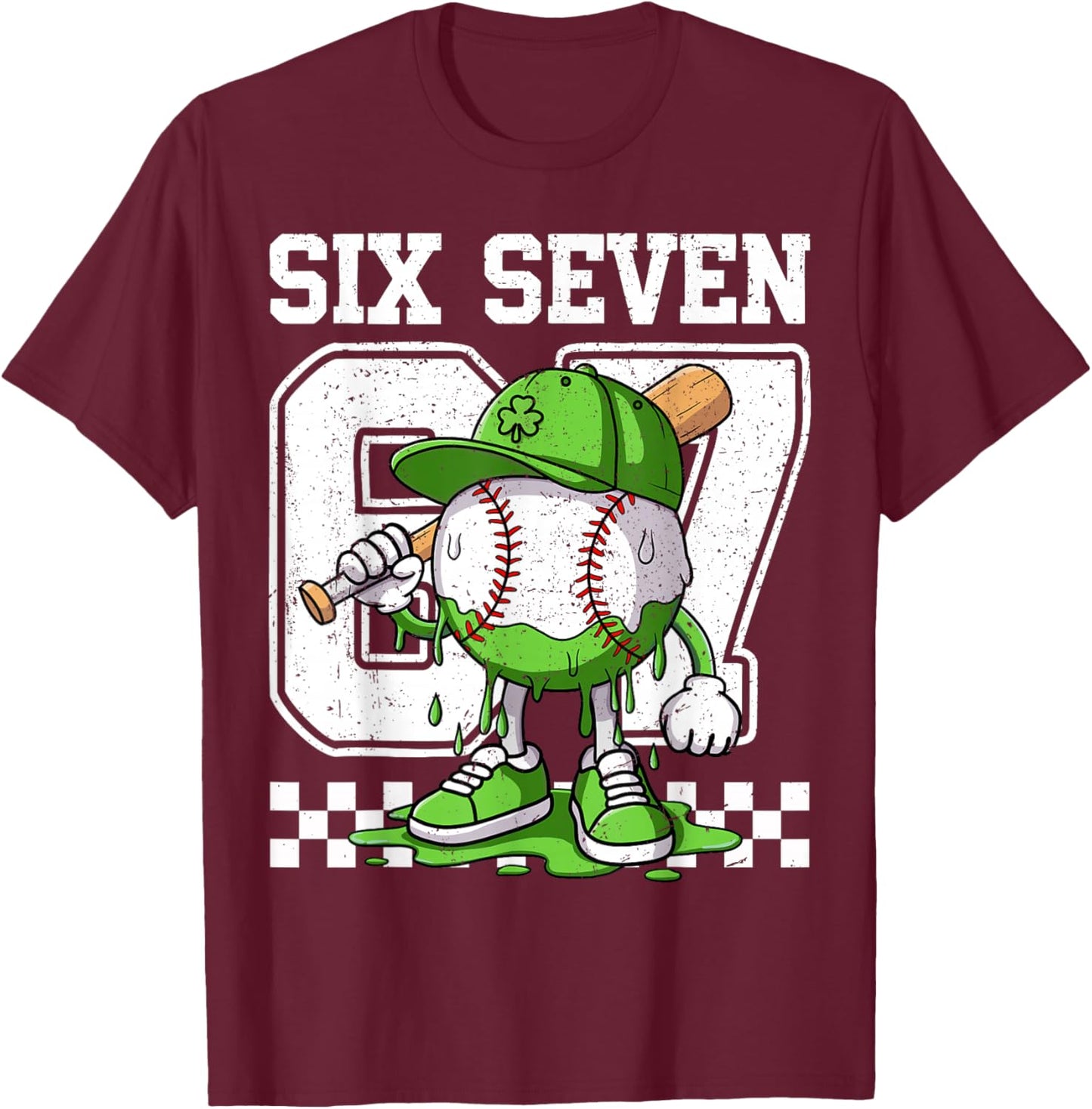 Boys St Patricks Day 67 Six Seven Baseball Ice Cream Drip T-Shirt - T-Shirt | Maroon