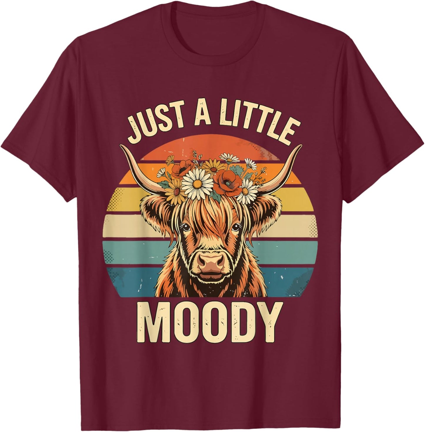 Highland Cow Vintage Flower Funny Farm Farmer T-Shirt - T-Shirt | Maroon