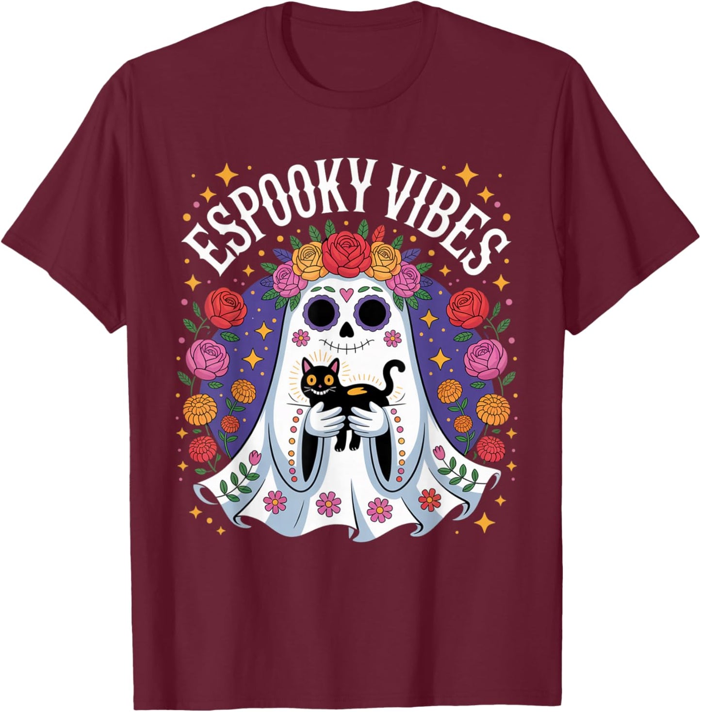Espooky Vibes Spanish Mexican Halloween Ghost Teacher Women T-Shirt - T-Shirt | Maroon