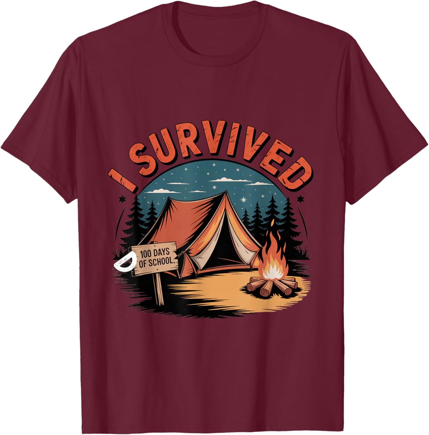 100 Days of School Barely Survived Funny Kids Teacher Men T-Shirt - T-Shirt | Maroon