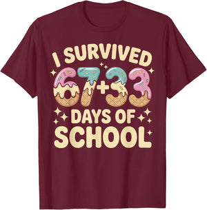 I Survived 100 Days of School 67+33 Ice Cream Six Seven 6 7 T-Shirt - T-Shirt | Maroon