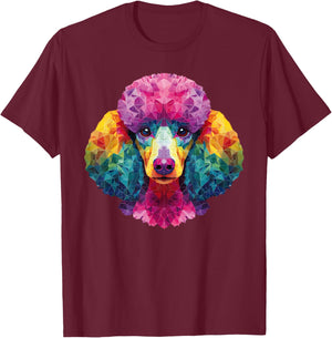 Poodle Dog Colorful Art Graphic T-Shirt - T-Shirt | Maroon