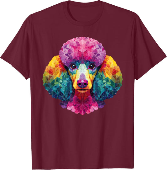Poodle Dog Colorful Art Graphic T-Shirt - T-Shirt | Maroon
