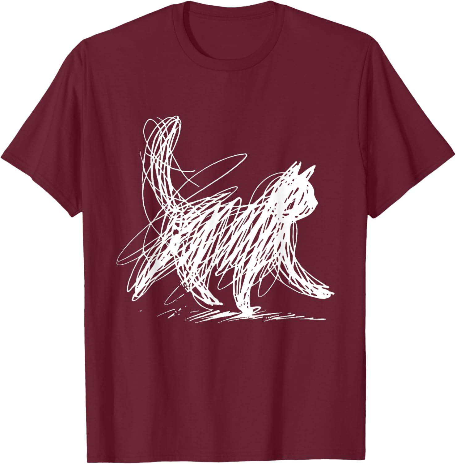Abstract Cat Line Minimalist Scribble Cat Mom Cat Lover T-Shirt - T-Shirt | Maroon