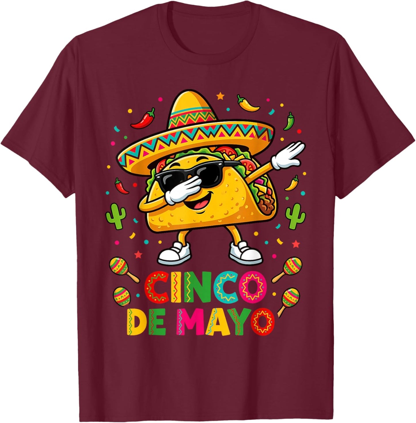 Boys Men Funny Taco Dab Cinco de Mayo Let's Taco Bout It T-Shirt - T-Shirt | Maroon