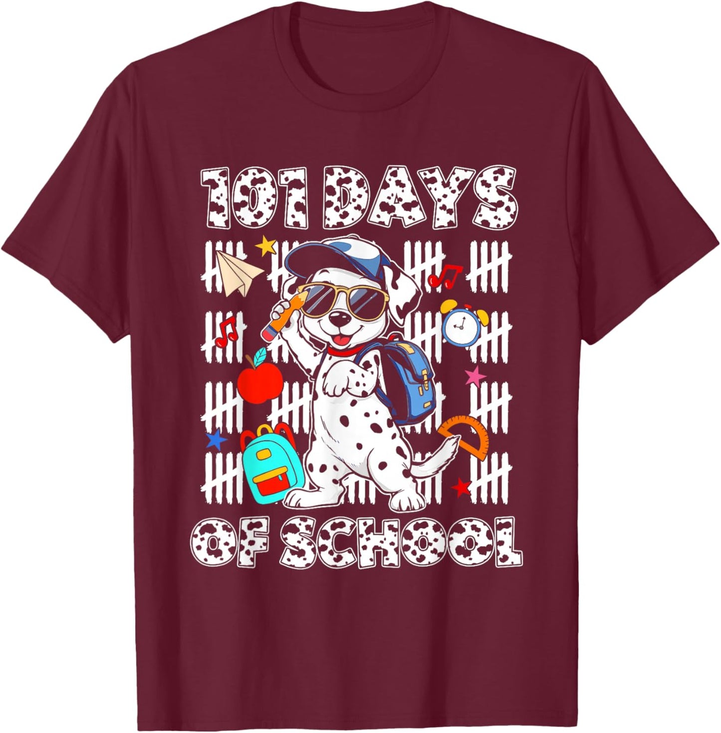 Happy 101 Days School Cute Dog 100 Days Smarter Student Kids T-Shirt - T-Shirt | Maroon