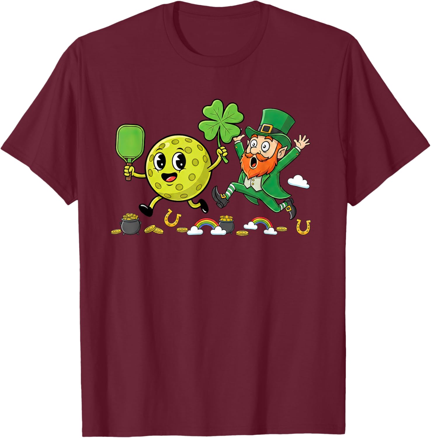 Pickleball Shamrock Clover St Patricks Day Kids T-Shirt - T-Shirt | Maroon