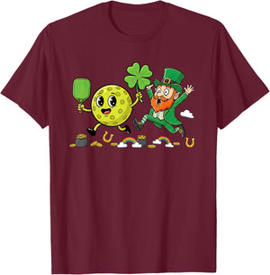Pickleball Shamrock Clover St Patricks Day Kids T-Shirt - T-Shirt | Maroon