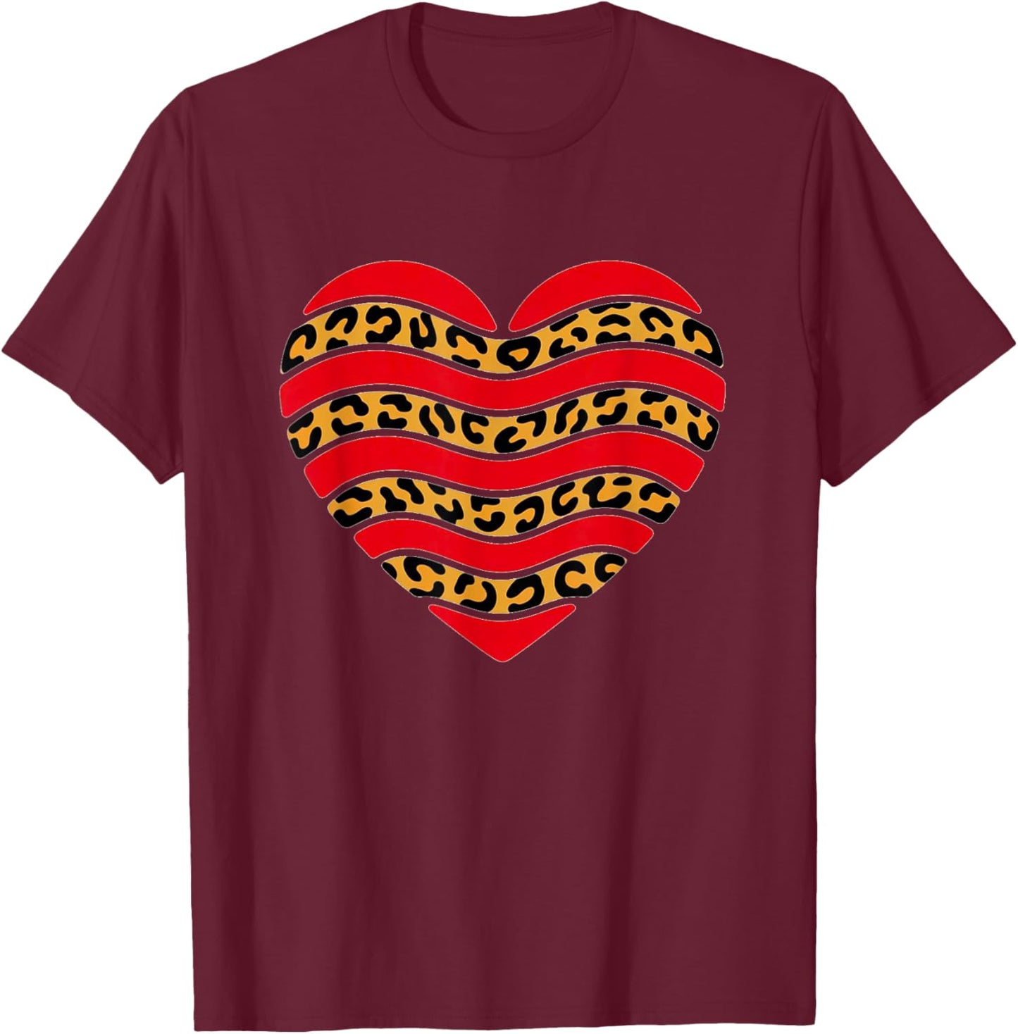 Red Leopard Stripe Heart – Bold Valentine Love Design T-Shirt - T-Shirt | Maroon