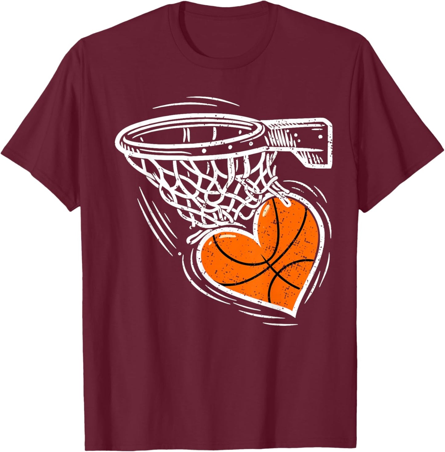 Valentines Day Basketball Heart Men Women Girls Kids T-Shirt - T-Shirt | Maroon