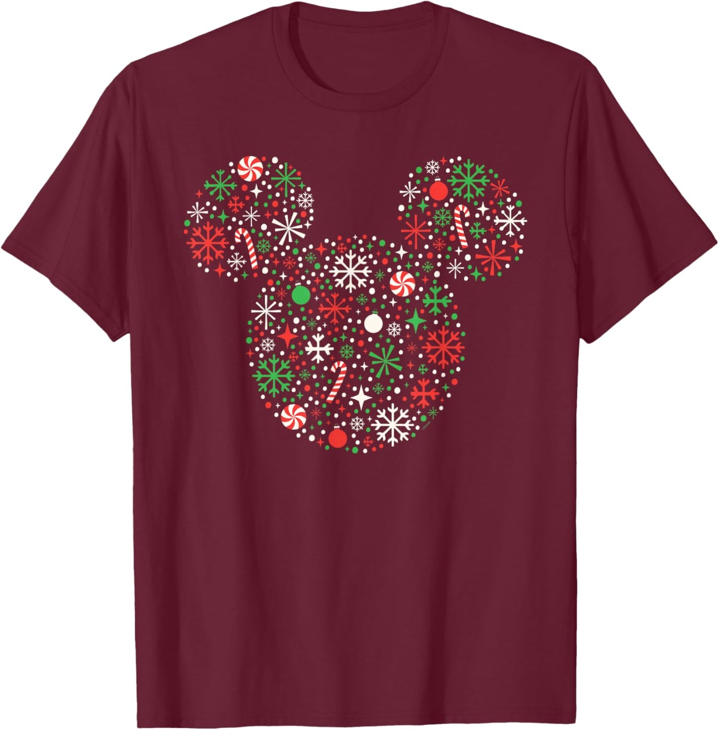 Disney Mickey Mouse Christmas Holiday Festive Filled Icon T-Shirt - T-Shirt | Maroon