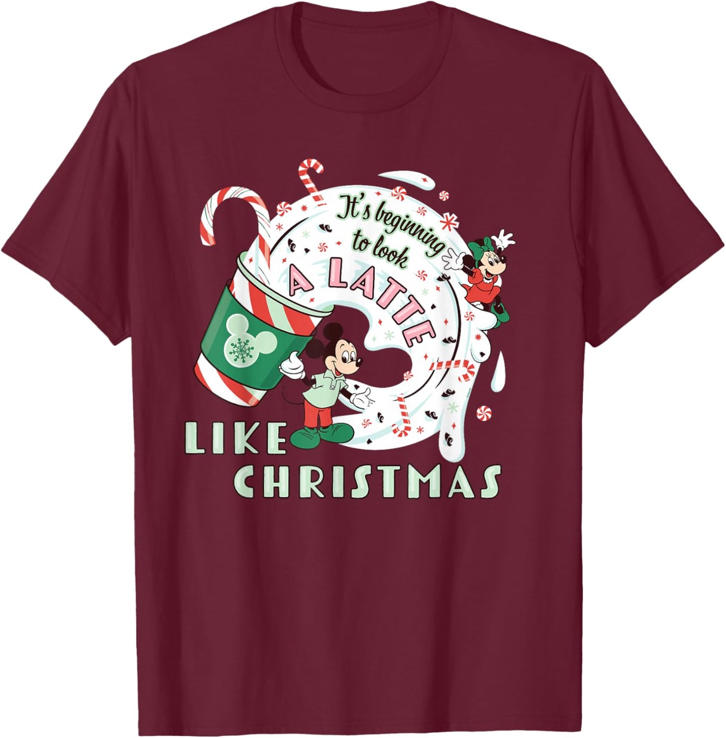 Disney It's Beginning to Look a Latte Like Christmas Coffee T-Shirt - T-Shirt | Maroon