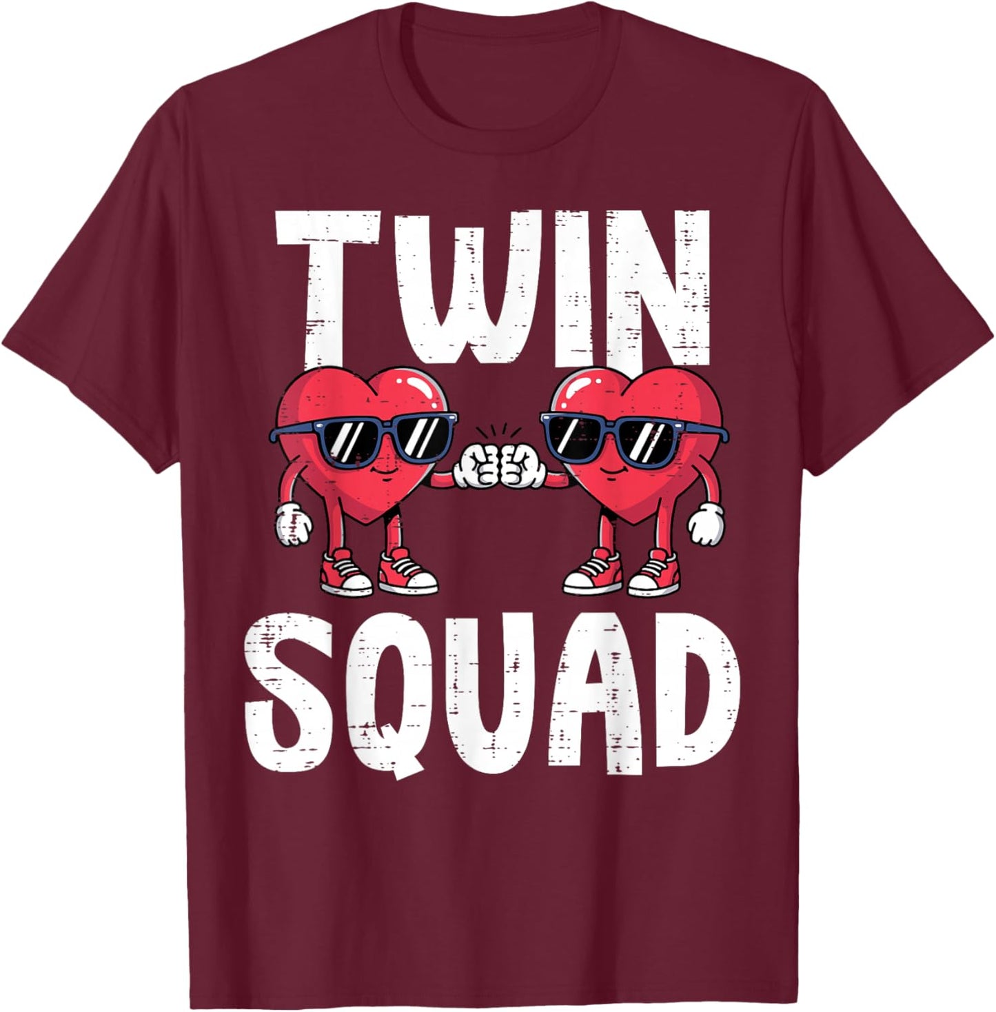 Valentines Day Hearts Twin Squad Fist Bump Men Women Kids T-Shirt - T-Shirt | Maroon