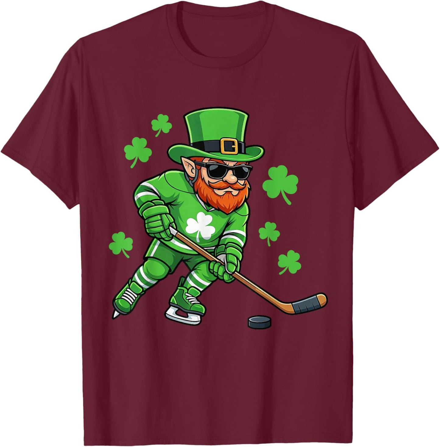 St Patricks Leprechaun Hockey Saint Paddys Shamrock Boys Men T-Shirt - T-Shirt | Maroon