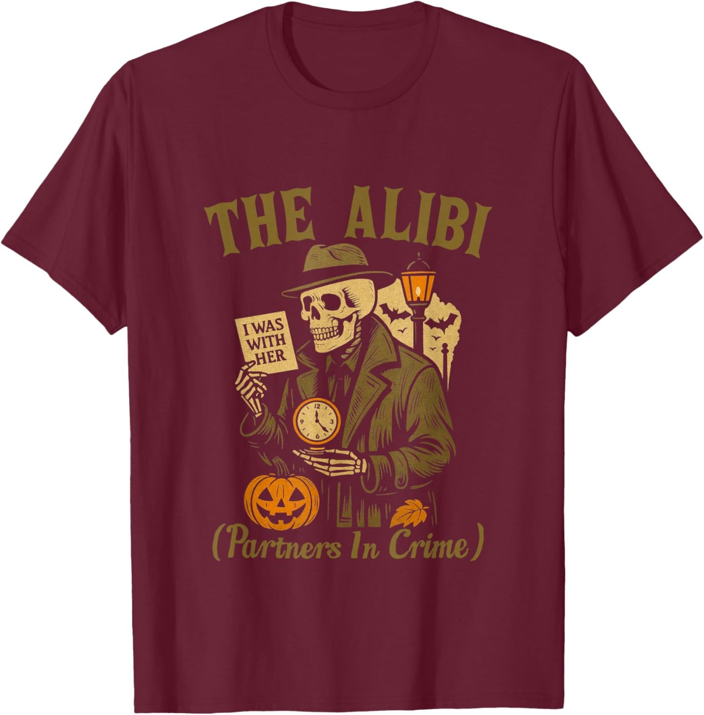 Halloween Skeleton Couple Matching Alibi Mastermind T-Shirt - T-Shirt | Maroon