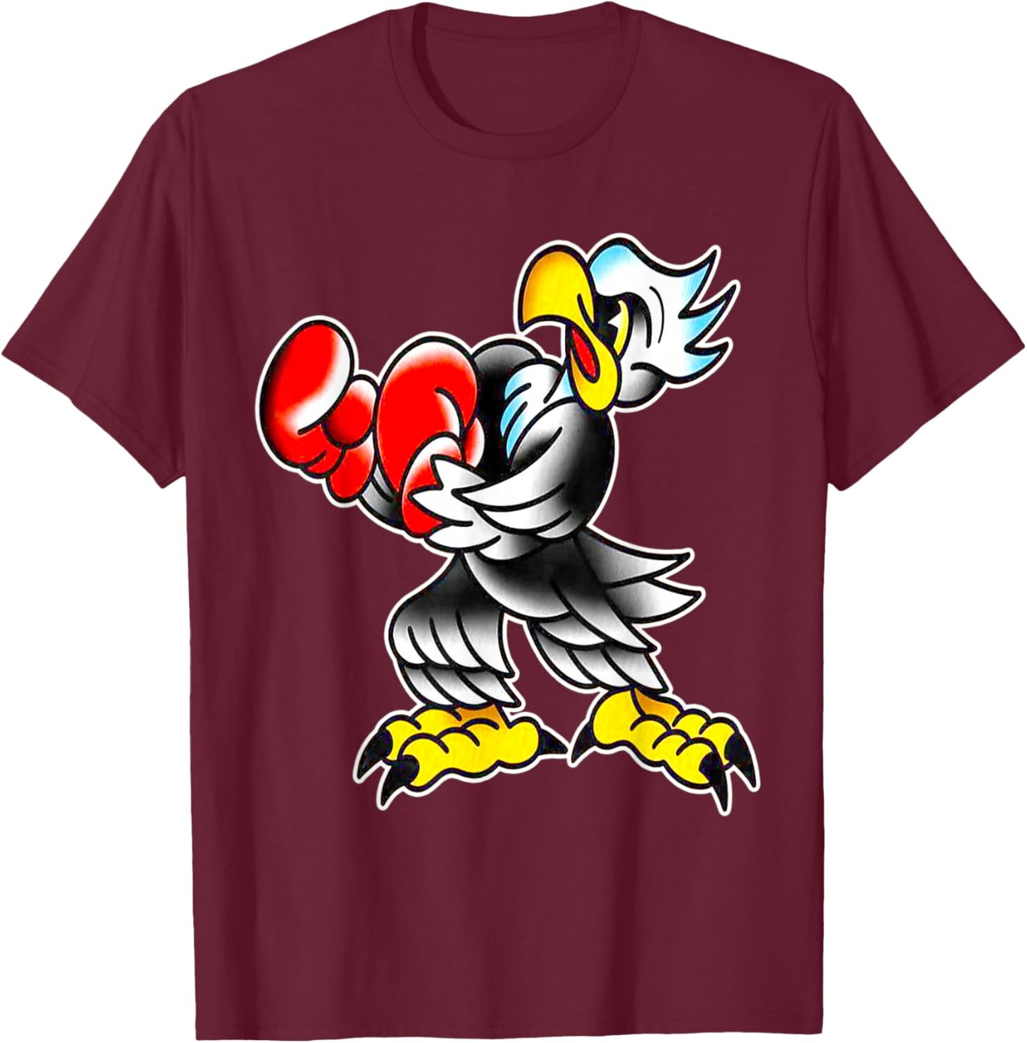 Bald Eagle Boxer Old School Tattoo Flash T-Shirt - T-Shirt | Maroon
