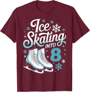 Ice Skating Into 8 Ice Skating 8th Birthday Figure Skating T-Shirt - T-Shirt | Maroon