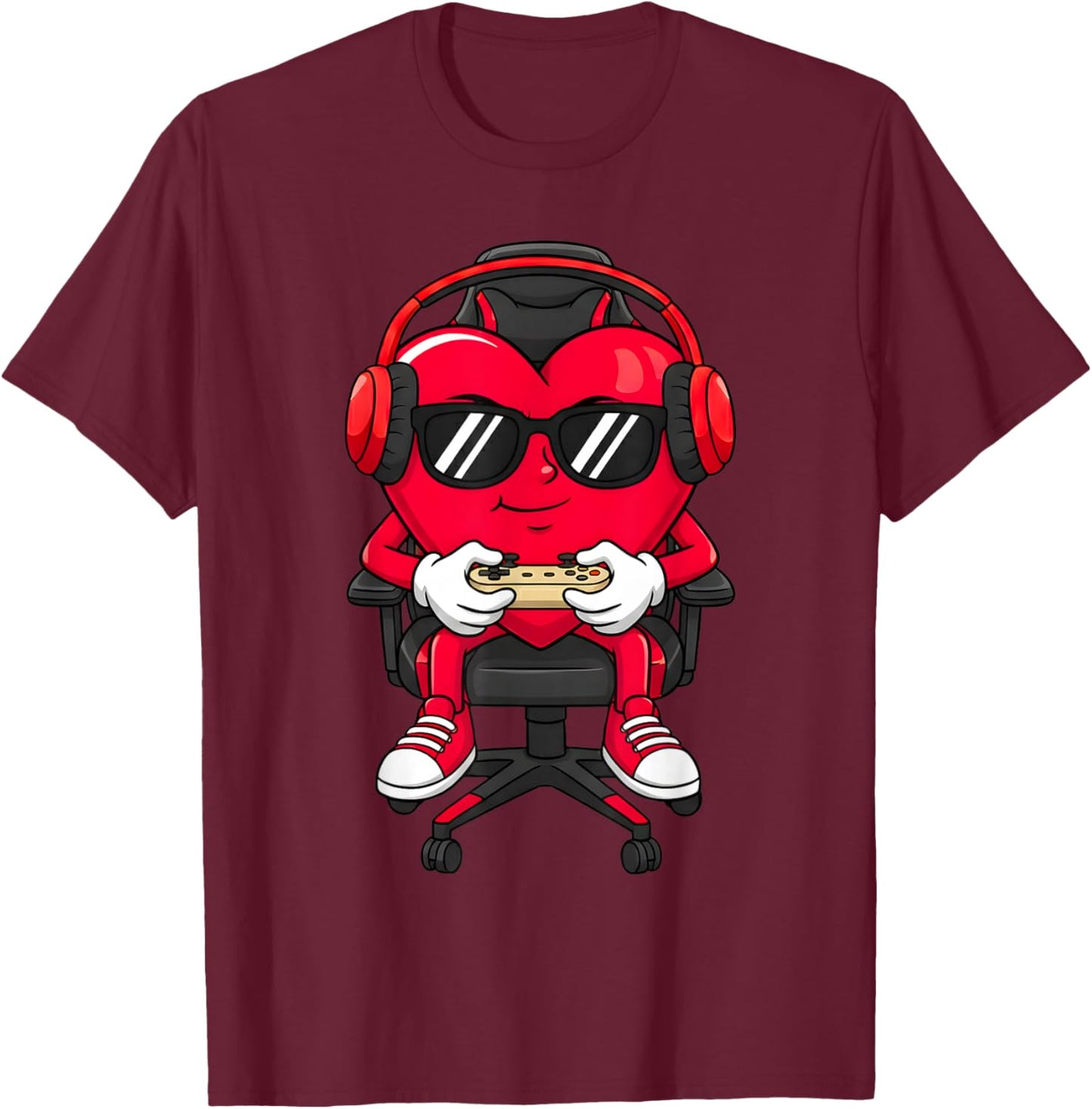 Valentines Day Heart Gamer Video Gaming Boys Men Kids T-Shirt - T-Shirt | Maroon