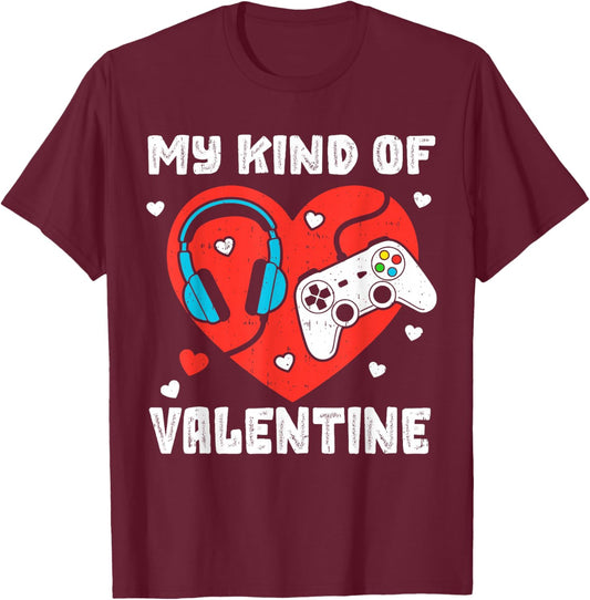 Gaming Controller Heart Gamer Boys My Kind of Valentine Day T-Shirt - T-Shirt | Maroon