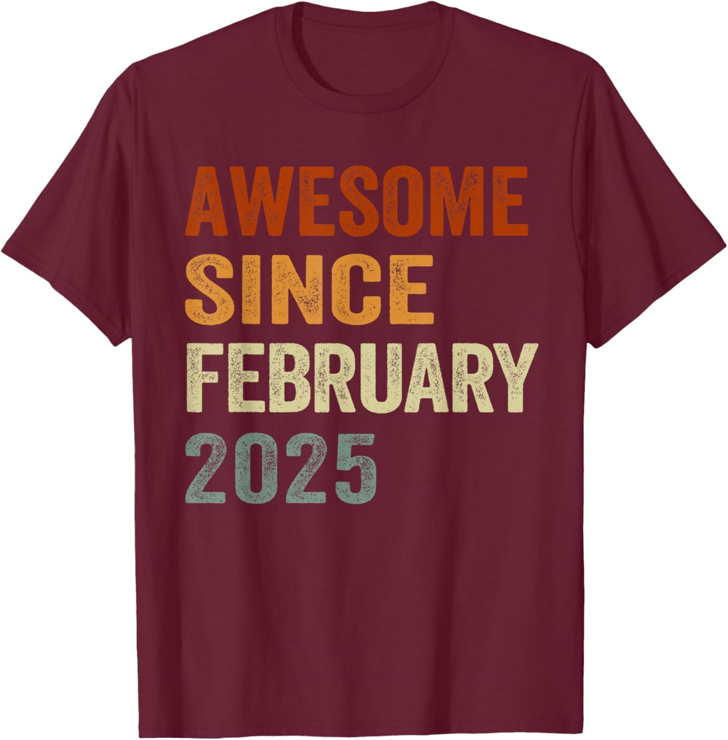 Retro Awesome Since February 2025 1 Years Old 1st Birthday T-Shirt - T-Shirt | Maroon