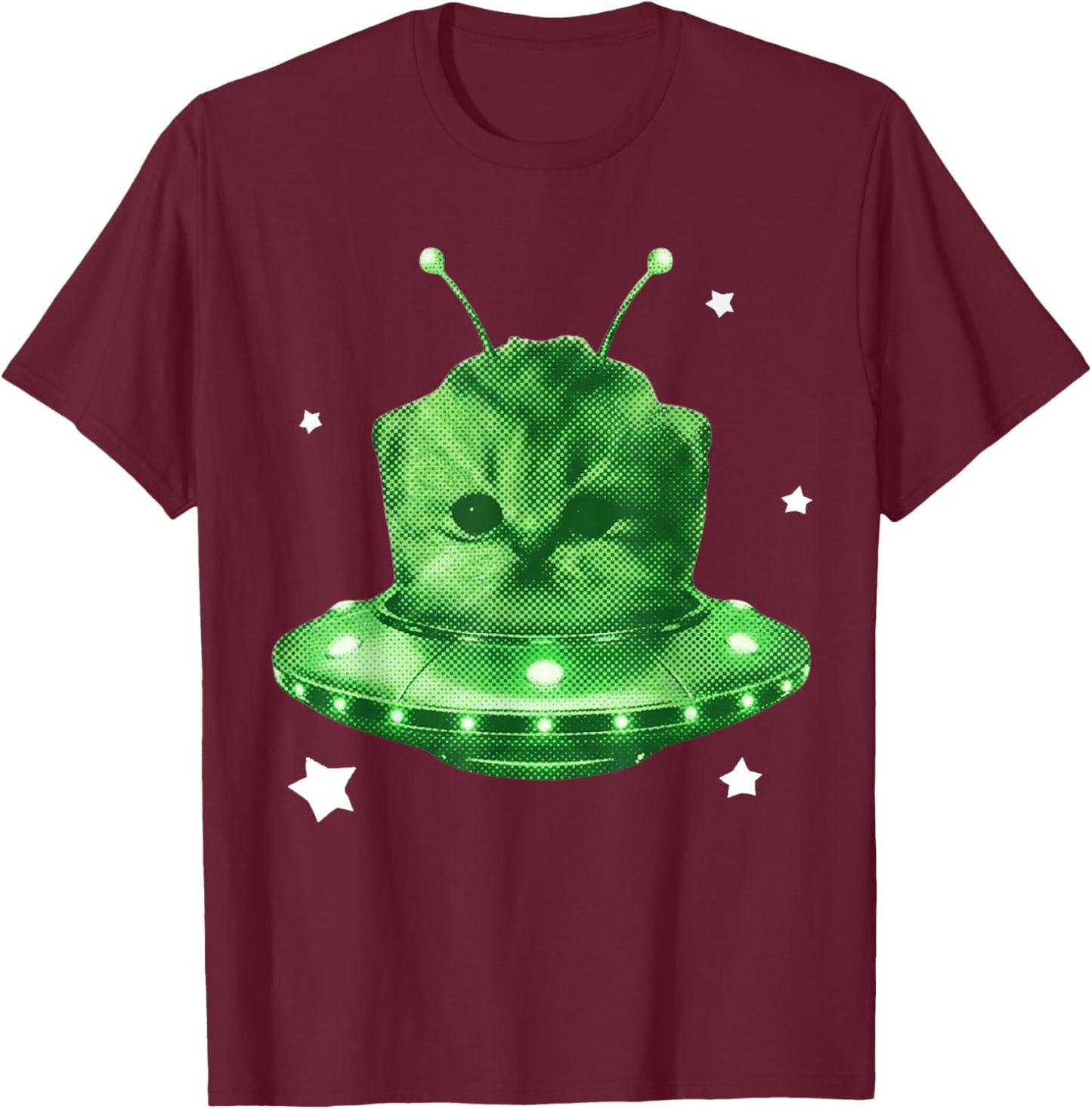 Alien Cat Meme Retro Silly Cat Y2K Vintage Space Kitty Funny T-Shirt - T-Shirt | Maroon