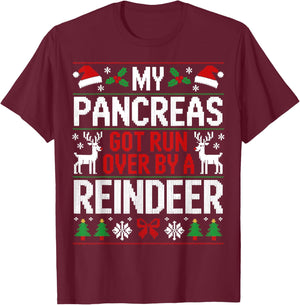 My Pancreas Got Run Over by A Reindeer - Christmas Diabetes T-Shirt - T-Shirt | Maroon