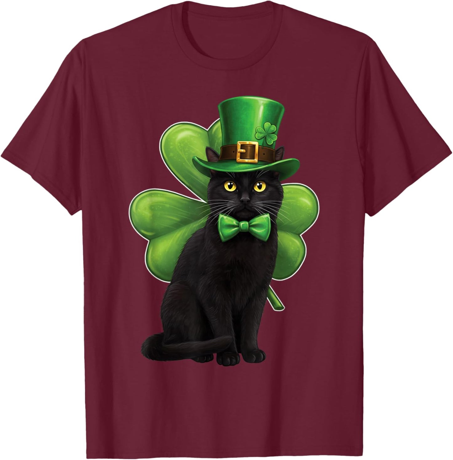 Shamrock Cat Black St Patricks Day Irish Cat Lovers for Kids T-Shirt - T-Shirt | Maroon